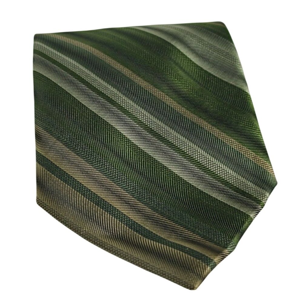 Vtg Nubio Mens Silk Tie Green Gold Striped Fashion Accessory Elegant Lux Formal